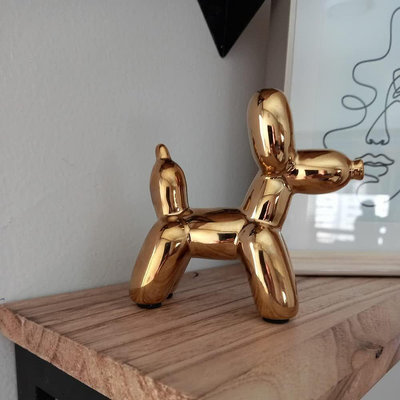 【小琳家居】漫友擺件 陶瓷氣球狗擺件金色狗雕塑家居桌面裝飾擺件陶瓷動物雕像創意擺設