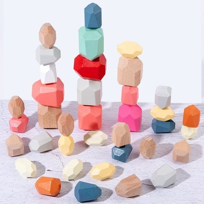 北歐風ins彩虹積木疊石疊疊高 彩色石頭兒童益智拼搭手眼平衡玩具 #積木玩具
