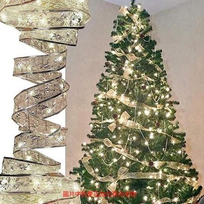 聖誕燈串禮物裝飾彩帶燈串LED銅線緞帶電池燈聖誕樹頂蝴蝶結彩燈 聖誕裝飾品聖誕絲帶聖誕節彩織帶燙金五角星音符彩帶-星紀