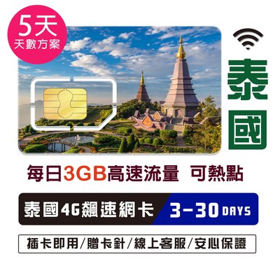 泰國網卡5天 每天3GB 高速流量不斷網 網路卡 泰國SIM卡 曼谷 清邁 普吉島 高速4G LTE 上網