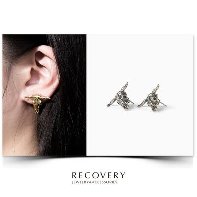 美國東村【Recovery】Bovine Skull Earring 牛頭骨 耳環 ( 亮金 / 古銀 )