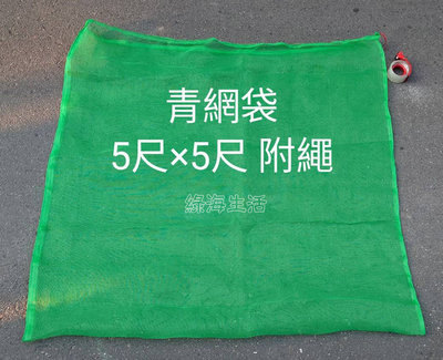 【綠海生活】16目 青網袋( 5尺*5尺,約149*150cm 附繩) 網袋 資源回收袋 防蟲網 保特瓶回收袋 回收網袋