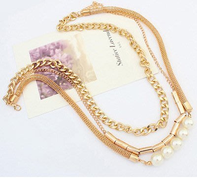 ╭✿蕾兒0509✿╮FA032-韓國飾品名媛必備珍珠多元素層次短款項鍊鎖骨鍊假領子
