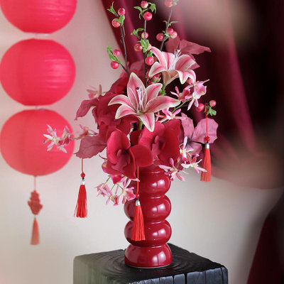 陶瓷花瓶高級感中古紅色復古侘寂水培花器擺件ins風高顏值插花瓶