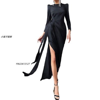 newSimple and easy color elegant long sleeve vents of dress
