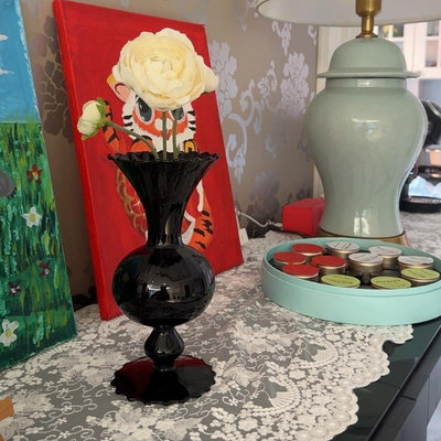 佛藝館 歐式簡約中古黑硝子玻璃花瓶花器家居客廳玄關臥室餐桌裝飾品擺件 wx