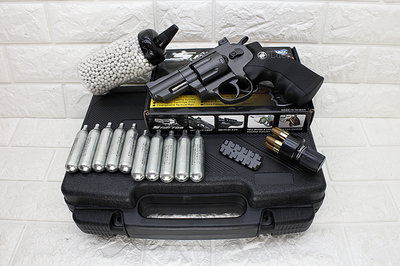 [01] WG 2.5吋 左輪 手槍 CO2槍 黑 + CO2小鋼瓶 + 奶瓶 + 槍盒 ( 左輪槍SP708玩具槍