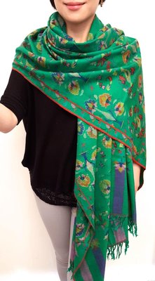 絲顏精品～頂級喀什米爾手工編織KANI披肩圍巾PASHMINA 螢光綠