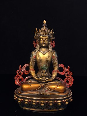 純銅彩繪長壽佛佛像，重1.1公斤，18080R