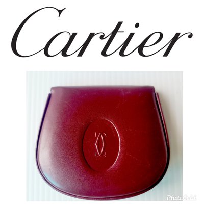 真品新 Cartier 法國 卡地亞 馬蹄型 零錢包 酒紅色錢包 勃根蒂紅色 牛皮 皮夾488 一元起標