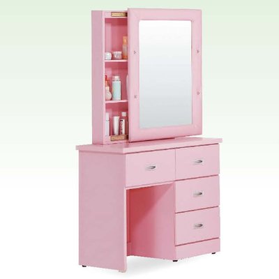 【優比傢俱生活館】22 簡單購-粉紅色水鑽2.7尺拉鏡鏡台/化妝台 LC087-1