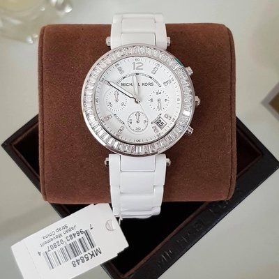 MICHAEL KORS Parker 水鑽圈 白色面錶盤 白色陶瓷錶帶 石英 三眼計時 女士手錶 MK5188