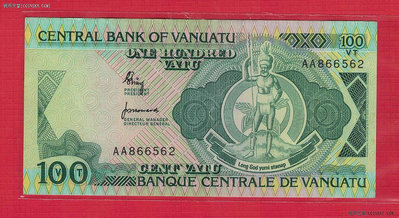 瓦努阿圖1982年100圖瓦 AA冠 大洋洲紙幣 UNC