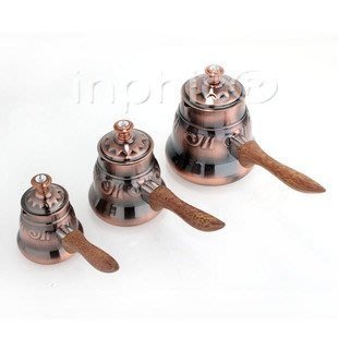 INPHIC-優雅黃銅色土耳其壺 3 件套附蓋 手工打造土耳其咖啡壺