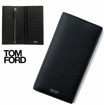 TOM FORD   (黑色×金色) 真皮兩摺長夾 皮夾 錢包 中性款｜100%全新正品