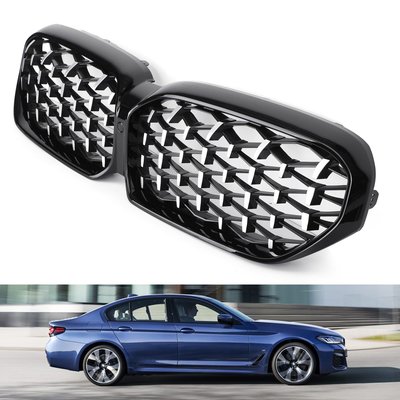 BMW 5-Series G30 G31 21-22 亮黑外框＋電鍍星星水箱護罩(帶攝影頭孔)-極限超快感