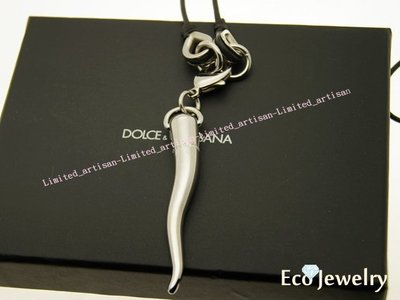 【Dolce & Gabbana】經典款 長角造型黑皮繩項鍊~專櫃真品