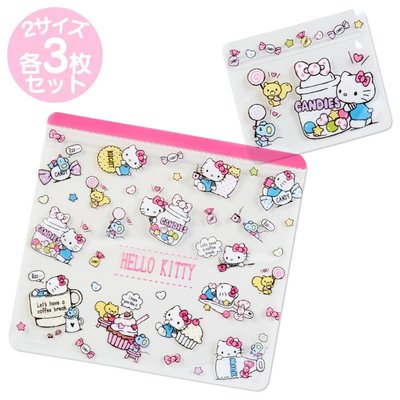 SANRIO HELLO KITTY三麗鷗凱蒂貓透明方形夾鏈袋六入組(日本進口)