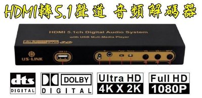 4K等級 光纖 同軸 HDMI轉HDMI 5.1聲道 音視頻分離 4K2K 解碼器 DTS AC3 USB 耳機