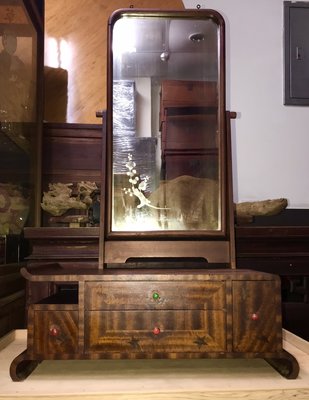 古董 老件 懷舊 古早 日治 老台灣 檜木 桌上型 鏡台 梳妝台 原漆原件 完整漂亮