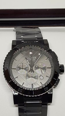 【成吉思汗精品】全新BALMER賓馬王石英錶黑鋼戰馬黑框黑鋼錶帶帶日期藍寶石鏡面型號：8123