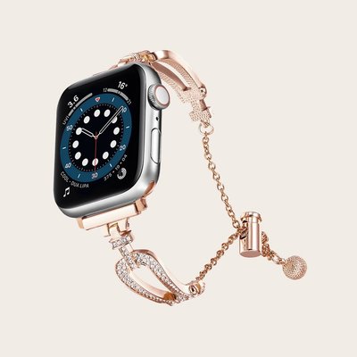 皇冠帶鑽金屬手鐲錶帶 適用於 Apple Watch S8/Ultra/7/6/se2/4 蘋果智能手錶配件 夏季 女生