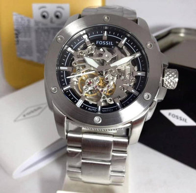 ME3081 FOSSIL 鏤空錶盤 銀色不銹鋼錶帶 自動機械錶 50mm 男 腕錶