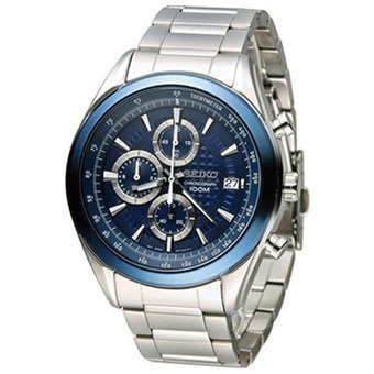 【金台鐘錶】SEIKO精工表防水100M三眼計時 SSB177P1湛藍鋼帶男錶 全新原廠正品