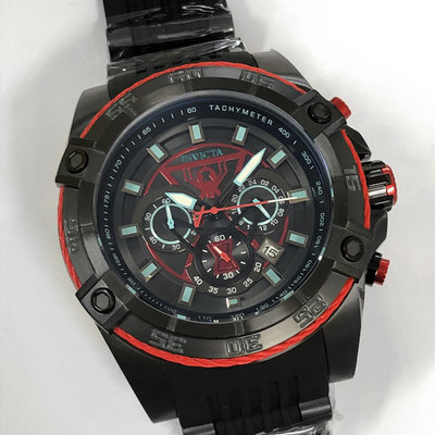 全新現貨出清價 可自取 INVICTA 26949 手錶 52mm 蜘蛛人 三眼計時 黑面盤 黑橡膠帶 男錶