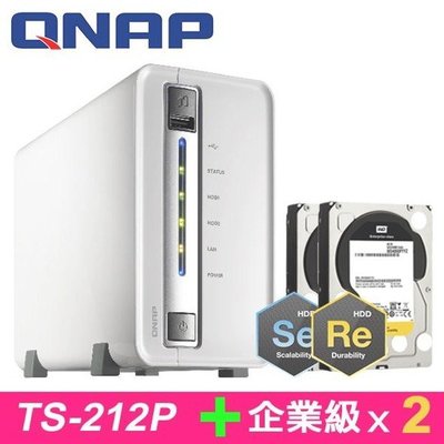 5Cgo【權宇】QNAP TS-212P網路儲存媒體 NAS + 企業級RE 2TB*2 資料儲存伺服器 含稅會員扣2%