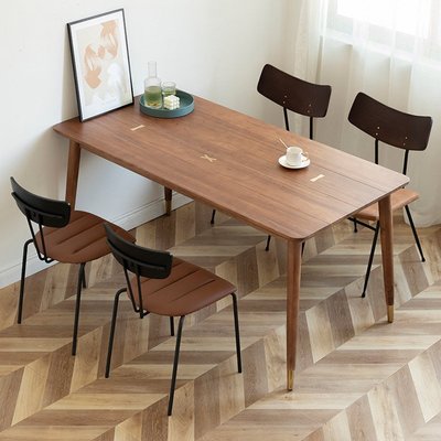 熱銷 北歐胡桃木餐桌椅組合北歐家用長方形飯桌現代簡約輕奢實木餐桌