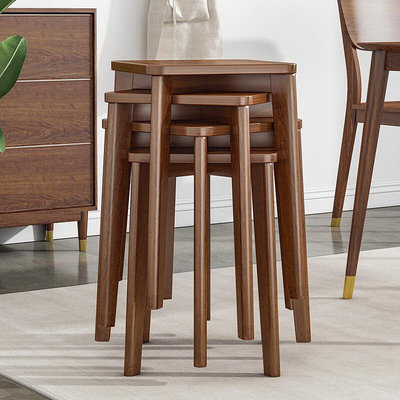 凳子家用實木方凳板凳圓凳木凳椅子可疊放木頭簡約高凳坐凳餐桌凳