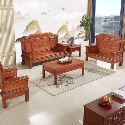 【熱賣精選】中式實木沙發組合香樟木沙發客廳小戶型三人簡約現代仿古整裝家具