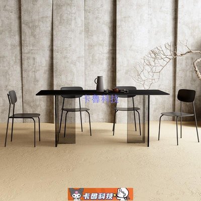 【熱賣精選】家具亞克力巖板長方形餐桌設計師創意島臺小戶型侘寂風懸浮餐桌椅組合