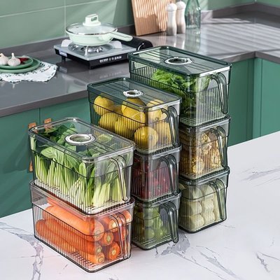 冰箱保鮮收納盒廚房整理食物儲存冷凍盒塑料透明蔬菜保鮮盒~特價