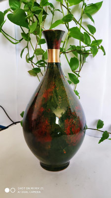 銅花瓶，日本回流銅器，金口細頸玉堂春，高度23公分，重量60