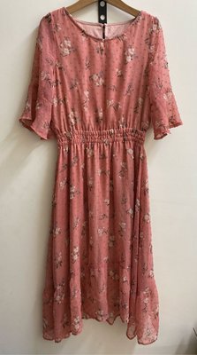 日本品牌majestic legon粉紅色小花荷葉領袖子雪紡紗洋裝連衣裙