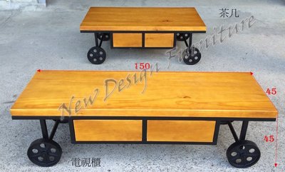 【N D Furniture】台南在地家具-美式 復古 LOFT工業風鑄鐵藝車輪實木抽屜電視櫃 板車 四輪