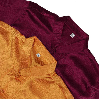 夏季喇嘛僧服唐裝盤扣仿真絲印花長袖上衣男東波西藏和尚服裝衣服