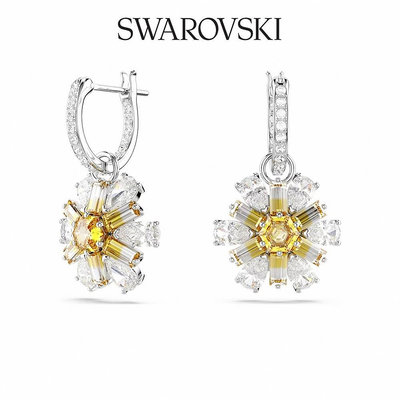 SWAROVSKI 施華洛世奇 Idyllia 水滴形耳環花朵 黃色 鍍白金色