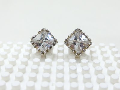 泰國銀飾－925純銀－7mm皇冠造型單鑽鋯石－基本款純銀耳環－耳針式耳環【QQ小咪】