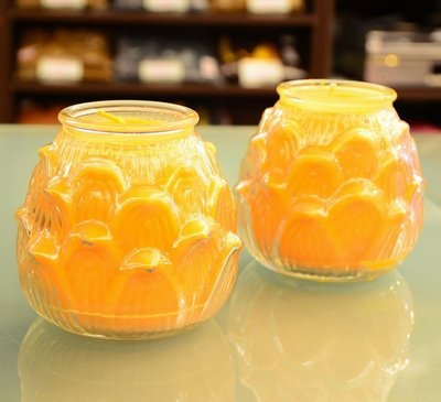 【嘉南佛教文物】《九品》蓮花酥油杯燈-黃（2入）100%純天然、無毒無煙、環保無害！散發淡淡奶香味。