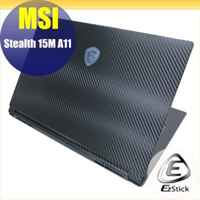 【Ezstick】MSI Stealth 15M A11 黑色卡夢膜機身貼 (含上蓋貼、鍵盤週圍貼、底部貼) DIY包