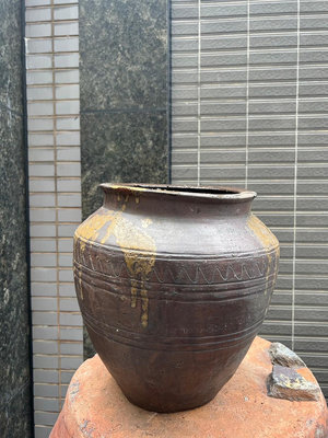 【一点會古美術】日本早期 手拉坏 流釉大甕 陶瓷 裝飾 裝潢 擺飾 收藏 無底價