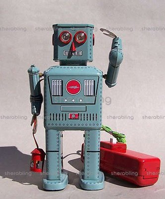 TOYS-C__0297 鐵皮玩具 懷舊收藏禮品 2050電動夜巡噴粉 機器人