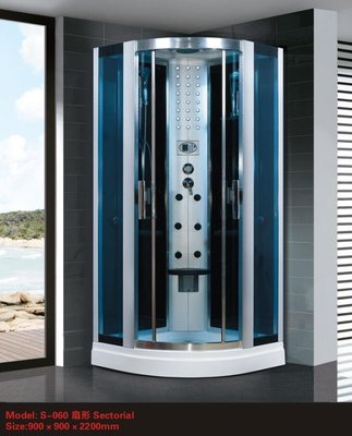FUO衛浴: 整體式 90X90 公分  藍色強化玻璃 乾濕分離淋浴間 含蒸汽功能 (ST060) 預訂中!