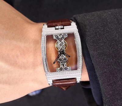 二手全新崑崙手錶 金橋系列 兩針帥氣男士全透機械18k玫瑰金 男士腕錶 直徑43.5mm