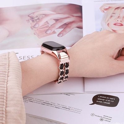 森尼3C-小米手環7小香風錶帶 Miband 5/6不銹鋼金屬錶帶 小米手環miband 5/6/7代真皮編織錶帶 女士錶帶-品質保證