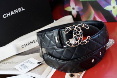 Chanel CC 鍊帶 logo 腰帶 黑 85 cm