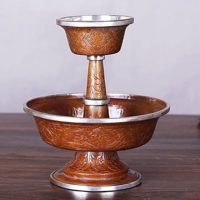 尼泊爾手工純銅鎏銀護法杯雕花護法杯純銅供杯居家室內~特價